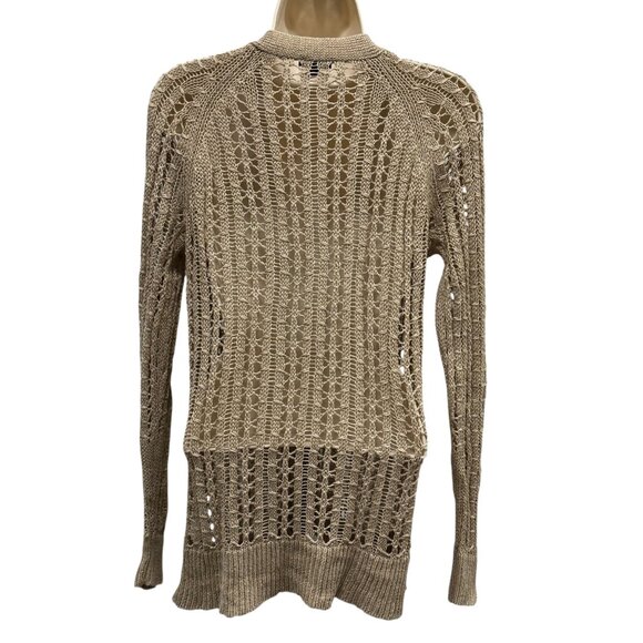 Talbots Womens Open Knit Linen Cardigan Sweater Beige Button Front Size M - Picture 4 of 7